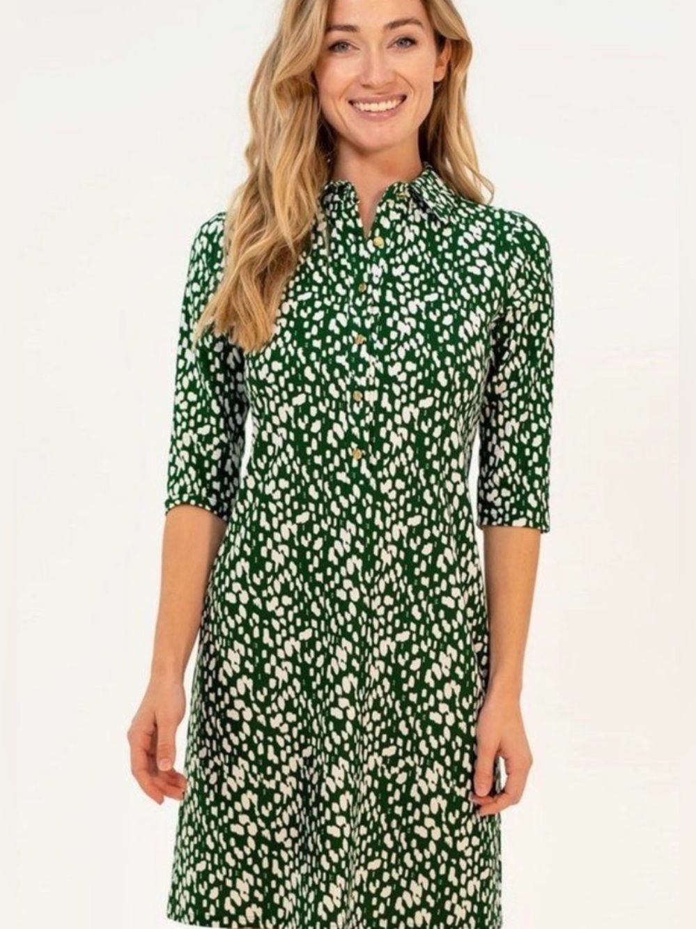 Jude Connally Susanna Shirtdress Antelope Jungle Green White Print Size M